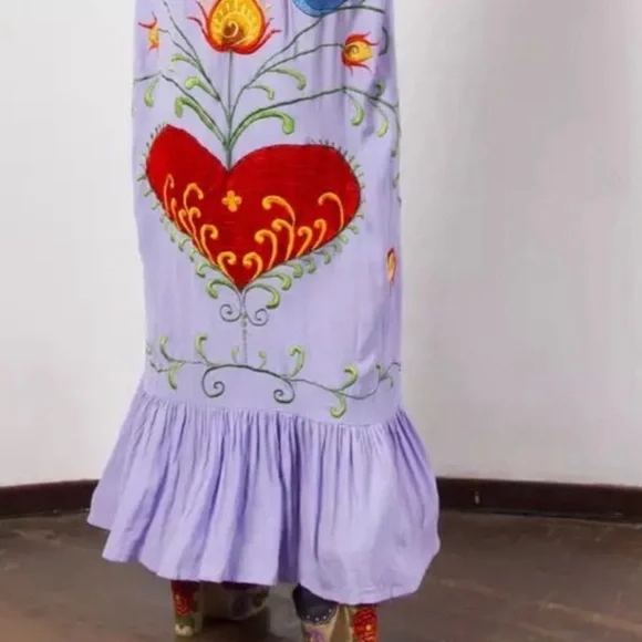 5 Star ⭐️ Maxi Dress Kimono Bohemian Embroidered Lilac Hearts Magic Gown, NOW IN - Picture 4 of 4